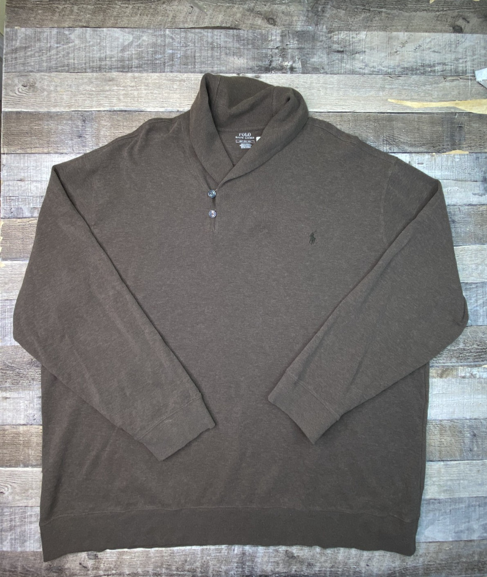 Polo Ralph Lauren Sweater Mens 4XLT Tall Brown Shawl Collar Pullover Cotton Pony